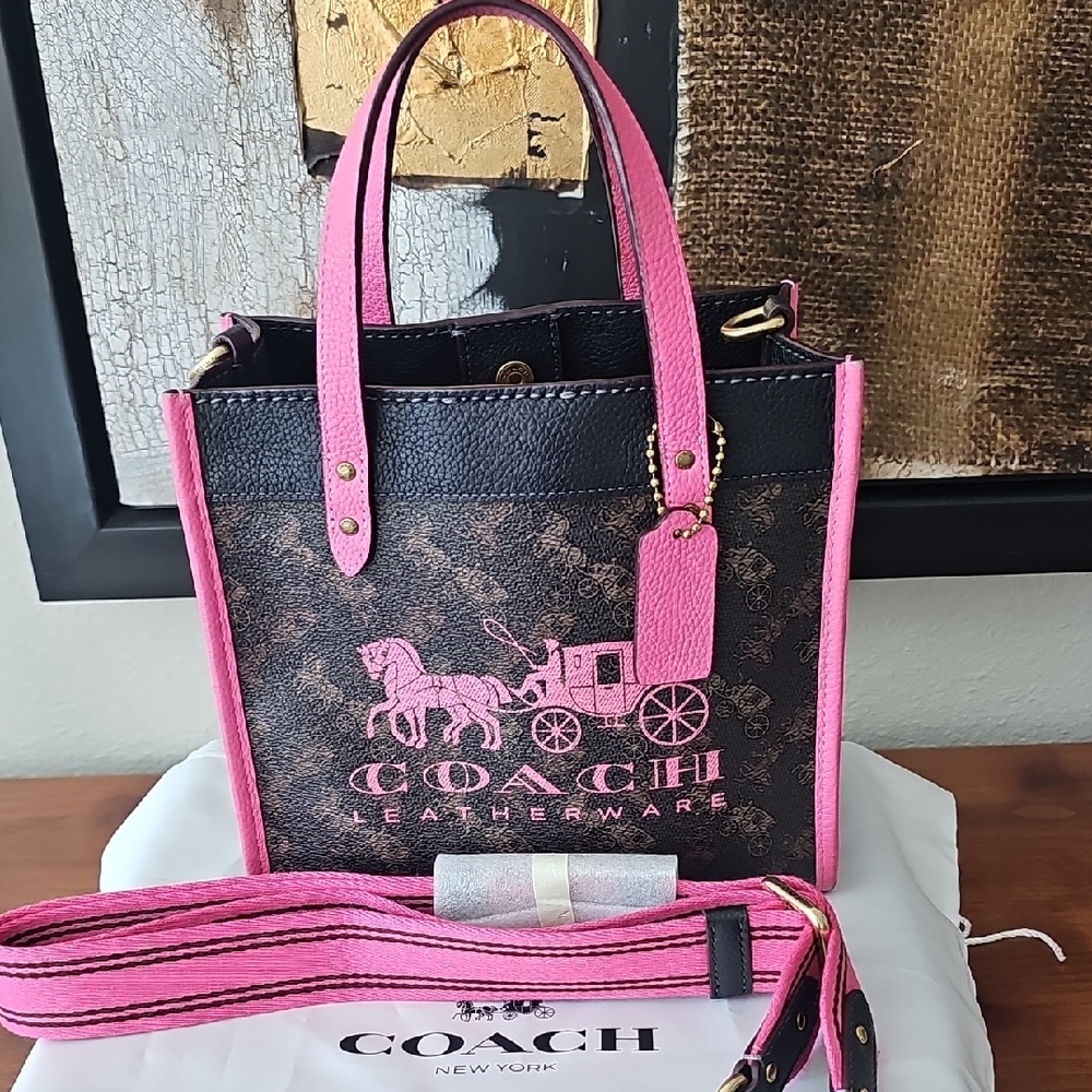 💯 AUTHENTIC COACH PINK AND BROWN MONOGRAMMED TOTE BAG
